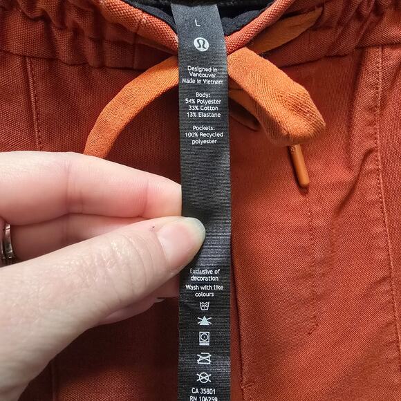 Lululemon Bowline mens burnt orange rust pants large pockets elastic waist - Picture 2 of 12